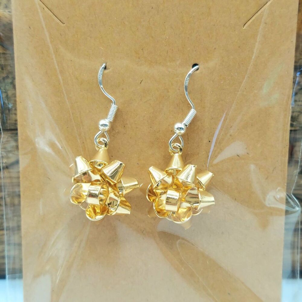 3D Gold Christmas Bow Earrings Christmas Earrings
